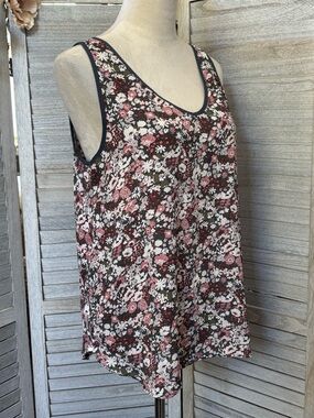 LOFT Women’s SZ LG Sleeveless Boho  Floral Tank Soft/Flowy Gray Green Pink Cream